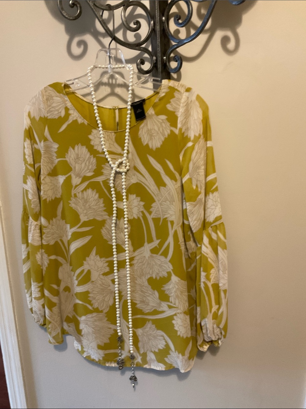 Womens Floral lined top in Mustard and Cream